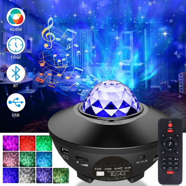 Yıldız Projektör, Bluetooth Hoparlörlü LED Gece Işığı Projektörü, Uzaktan Kumandalı, Galaxy Gece Lambası, Yatak Odası
