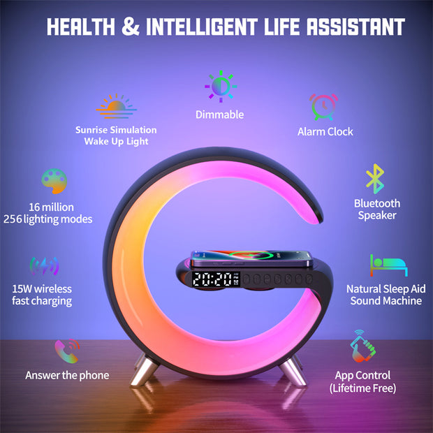 Akıllı LED Lamba Bluetooth Speak Kablosuz Şarj Cihazı Uygulama Kontrollü