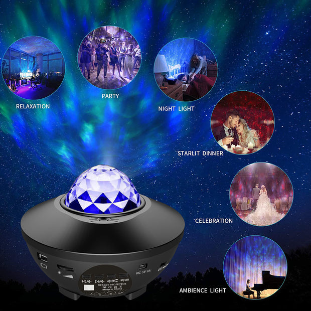 Yıldız Projektör, Bluetooth Hoparlörlü LED Gece Işığı Projektörü, Uzaktan Kumandalı, Galaxy Gece Lambası, Yatak Odası